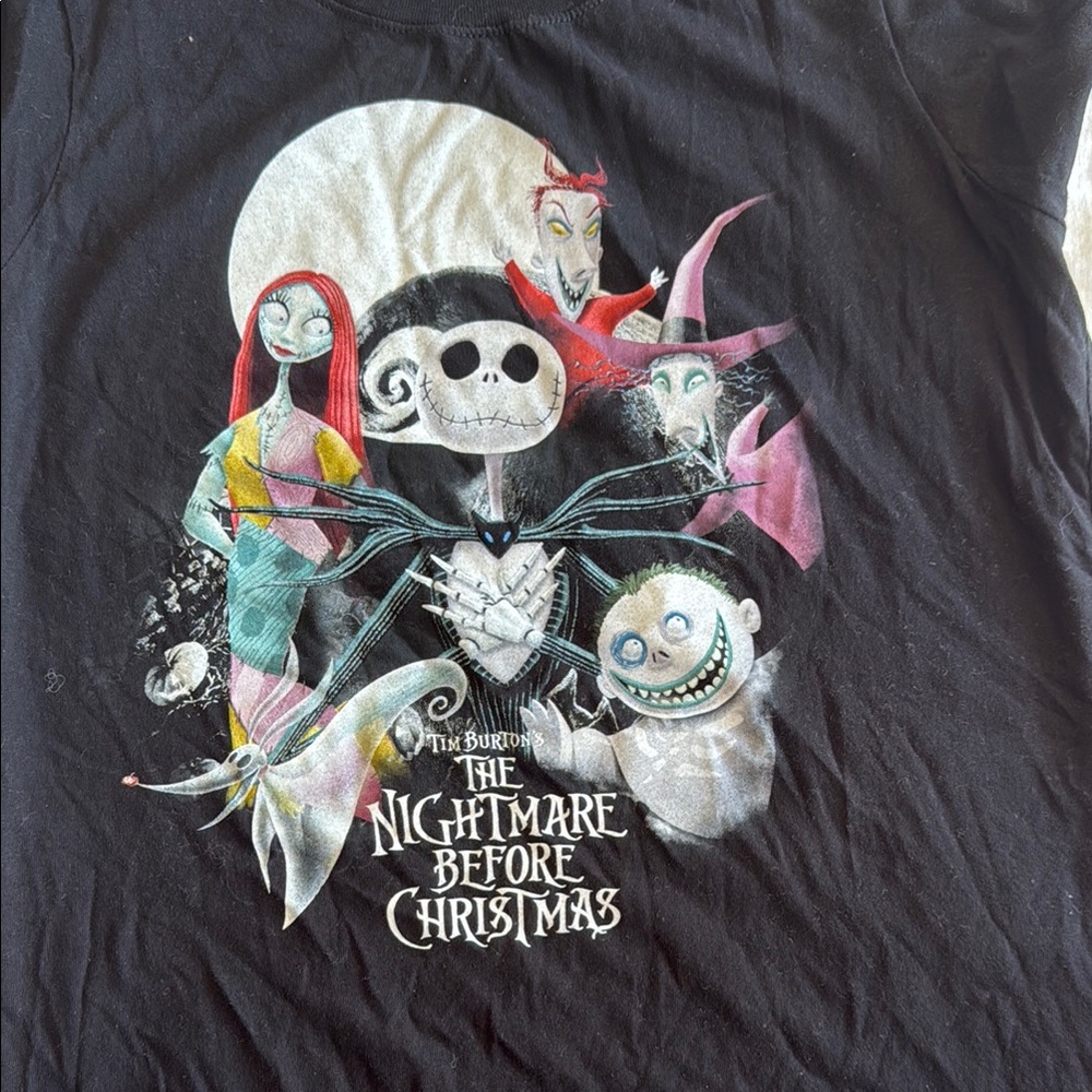 Disney Black Nightmare Before Christmas Tee with Colorful Characters